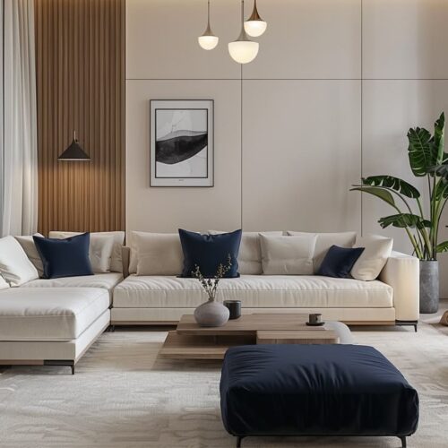 Bright Modern Living Room with White Couches