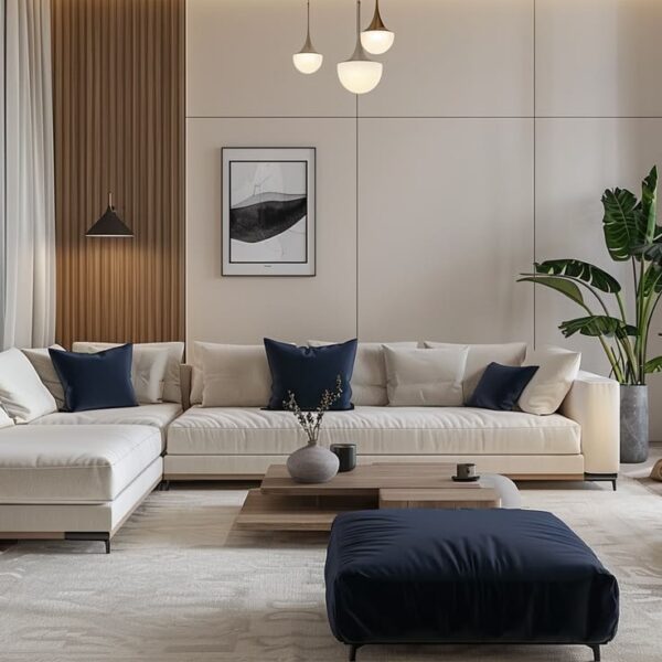 Bright Modern Living Room with White Couches